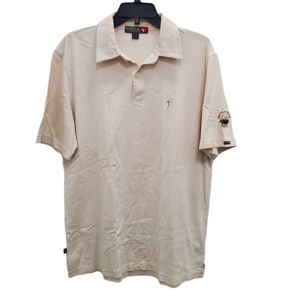 Fidra x John Ashworth Men's Cream Beige Stripe Big‎ Island CC Hawaii Golf Polo M